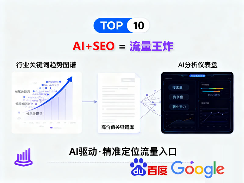 AI SEO服務展示，人工智能輔助SEO優化的界面示意圖